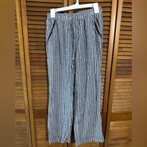 Briggs Women's M Striped Blue and White Drawstring Linen Blend Pants